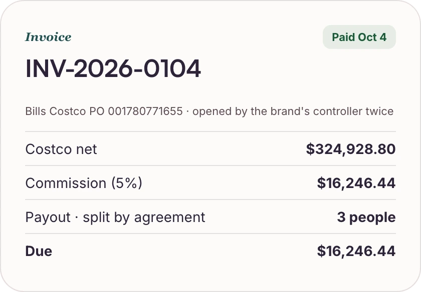 A paid invoice that bills a Costco PO